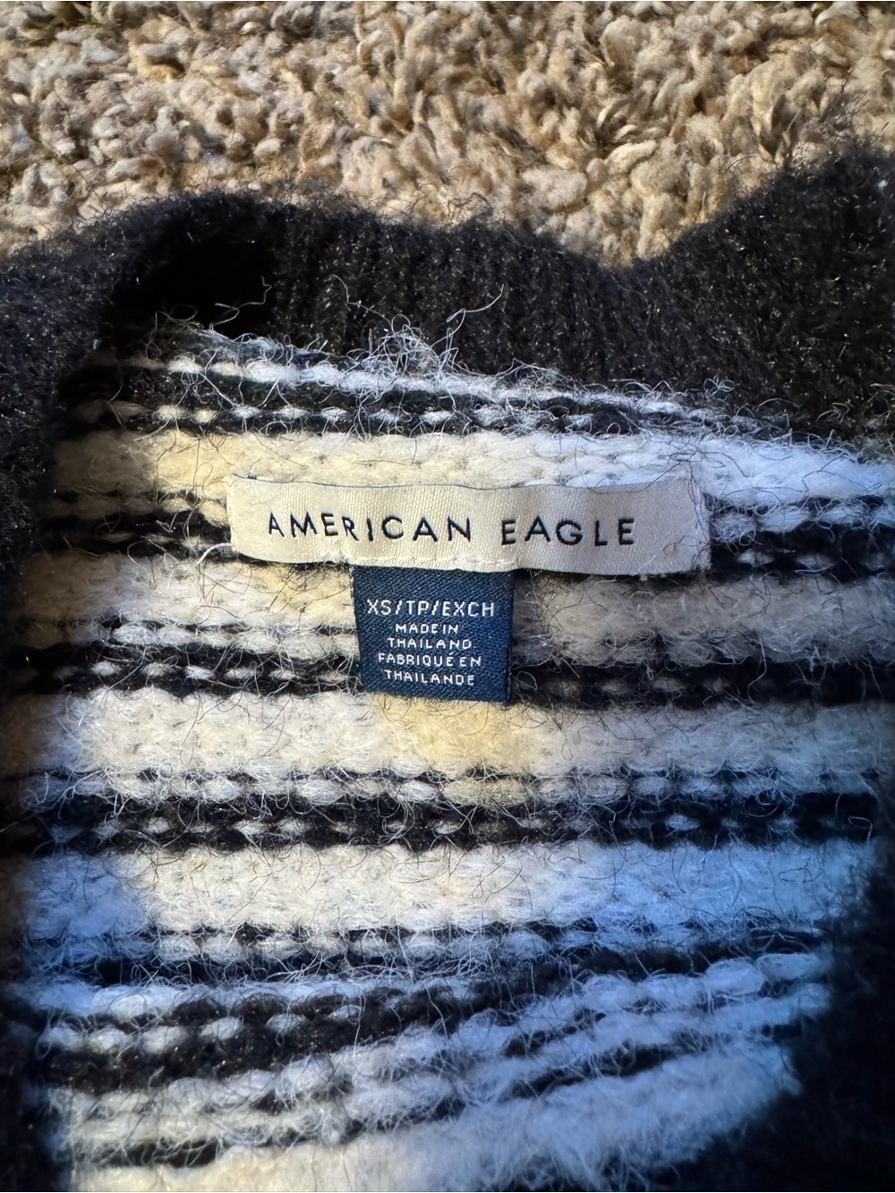 American Eagle Outfitters Black and White Striped Crewneck Sweater - Picture 2 of 2